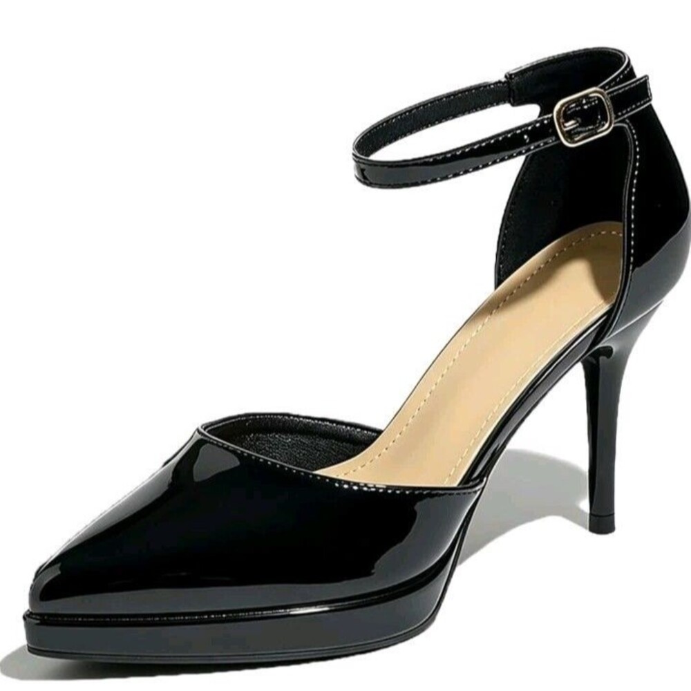 Lyngixko Womens Platform Stiletto High Heels Ankle Strap Pumps Black Sz 40 US 9